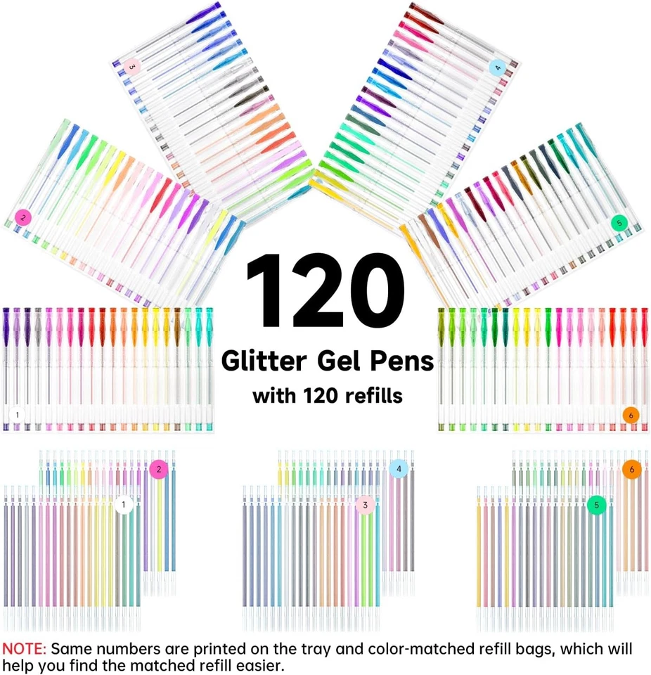 240 Pack Glitter Gel Pens, 120 Colors Glitter Gel Pen Set with 120 Refills fo... - Image 2 of 4
