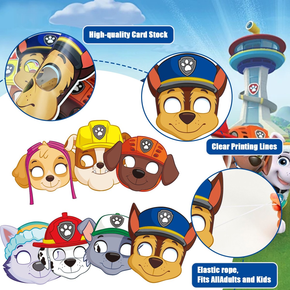 Lot De 8 Masques Paw Patrol – En Carton, Pour Fêtes Et Anniversaires