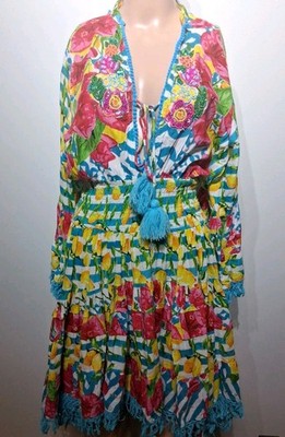 Antica Sartoria By Giacomo Cinque  Cotton Multicolor Boho Dress One Size NWT