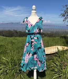 Vintage Hilo Hattie Hawaii Tropical Summer Vacation dress Twee Medium FLAW