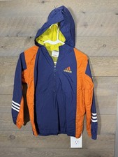 Vintage 90s Adidas Windbreaker Boys S Blue Orange 1/4 Zip Pullover Youth