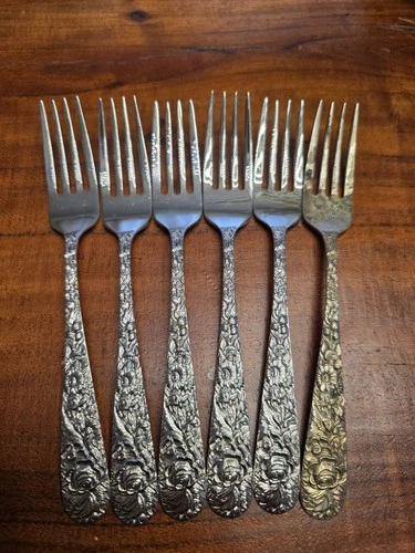 S. Kirk & Son REPOUSSE 6 Sterling  Dinner Forks 7 1/4"