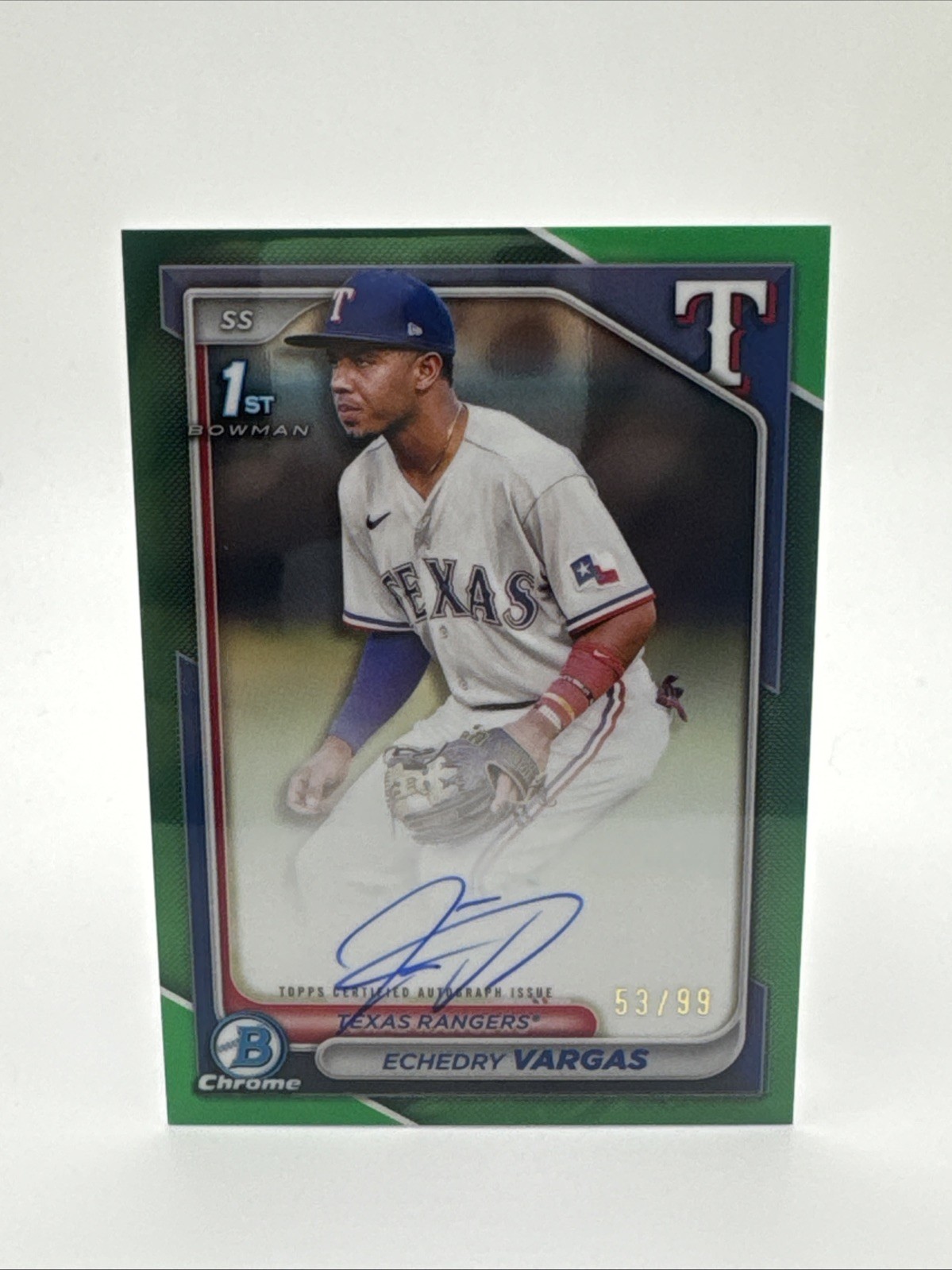2024 TOPPS BOWMAN CHROME GREEN 1st ECHEDRY VARGAS AUTO #CPA-EV /99 RANGERS