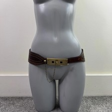 Y2K vintage Karen Millen genuine leather chunky belt chain studded brown gold