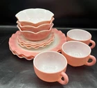 Vintage Hazel Atlas Pink Crinoline Ripple 3 Place Setting, 12 Piece Dinner Set