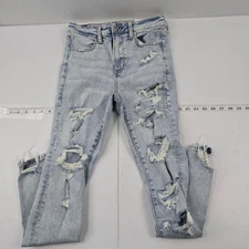 American Eagle Women's Super Hi-Rise Jegging Shattered Breeze Distressed 6 28W
