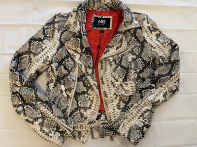 ABS by Allen Schwartz Snake Print Biker Jacket XS Collared Zip Belted 8A7119A