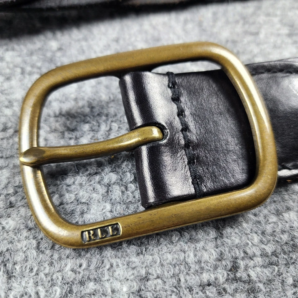 Cinturón de cuero genuino trenzado negro mediano Ralph Lauren vintage para hombre hebilla de latón Foto 4 de 4