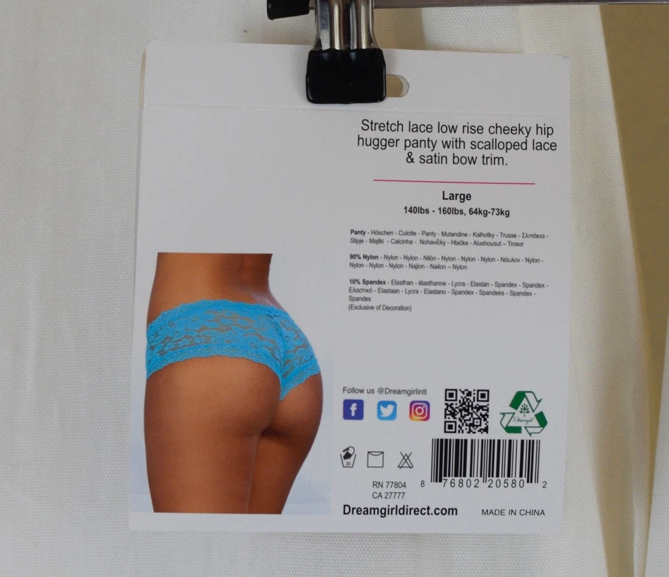 Dreamgirl Women's Sexy Fashion Stretch Lace Hipster Panty Turquoise Size L - Image 3 of 3