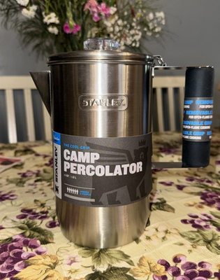 #ad Stanley Camp Percolator Hold Tight Stainless Steel 1.1 Qt Brews 6 Cups NWT $37.99