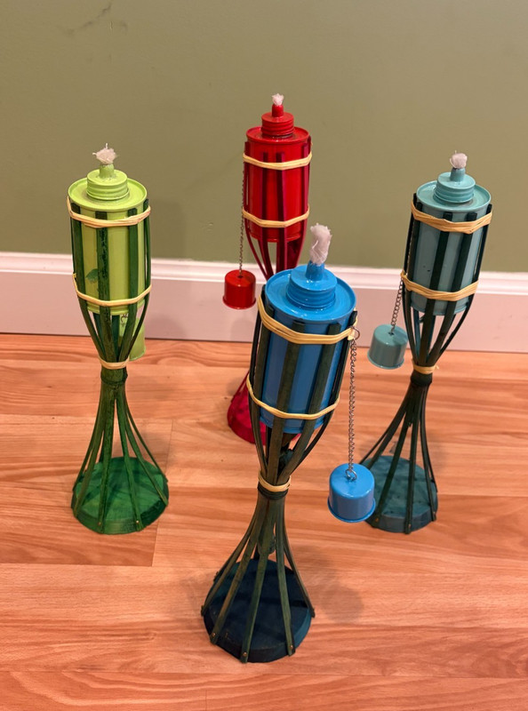 Set of 4 New Tabletop 14" High Oil Burning Tiki Torches