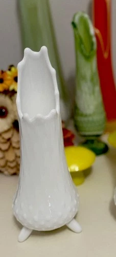 Vintage MCM Le Smith Milk Glass Hobnail 3 Toe Swung Vase