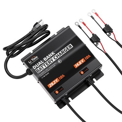 LiTime 12V/24V 10A Dual Bank Battery Charger for LiFePO4 Lead Acid-Refurbished