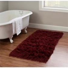 Linon New Flokati Hand Woven Wool 2'4"x4'3" Rug in Burgundy Red