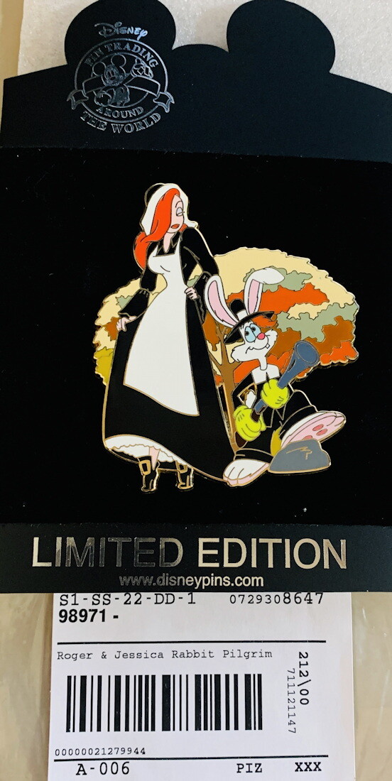 Disney PIN 2007 Thanksgiving PIN Roger & Jessica Rabbit Pilgrims