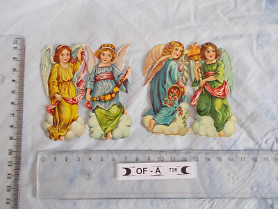 OF-A706 Y: 2 x 2 Engel alte Glanzbilder Oblaten Scraps Prägedruck 3D