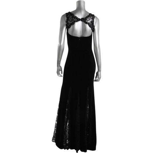 Betsy & Adam New Womens Black Embellished Velvet Lace Trim Evening Gown 10 $279 - Picture 5 of 5