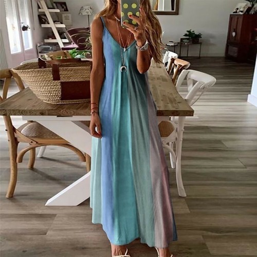 Women Boho Strappy V Neck Maxi Dress Summer Beach Holiday Casual Long Sundress - Picture 13 of 22