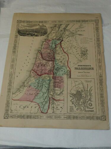 1863 Johnson's PALESTINE Antique Map Hand Colored 14 x 18" - Picture 1 of 3