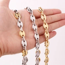 7/9/11mm Men Women 316L Stainless Steel Coffee Beads Bean Chain Necklace Jewelry