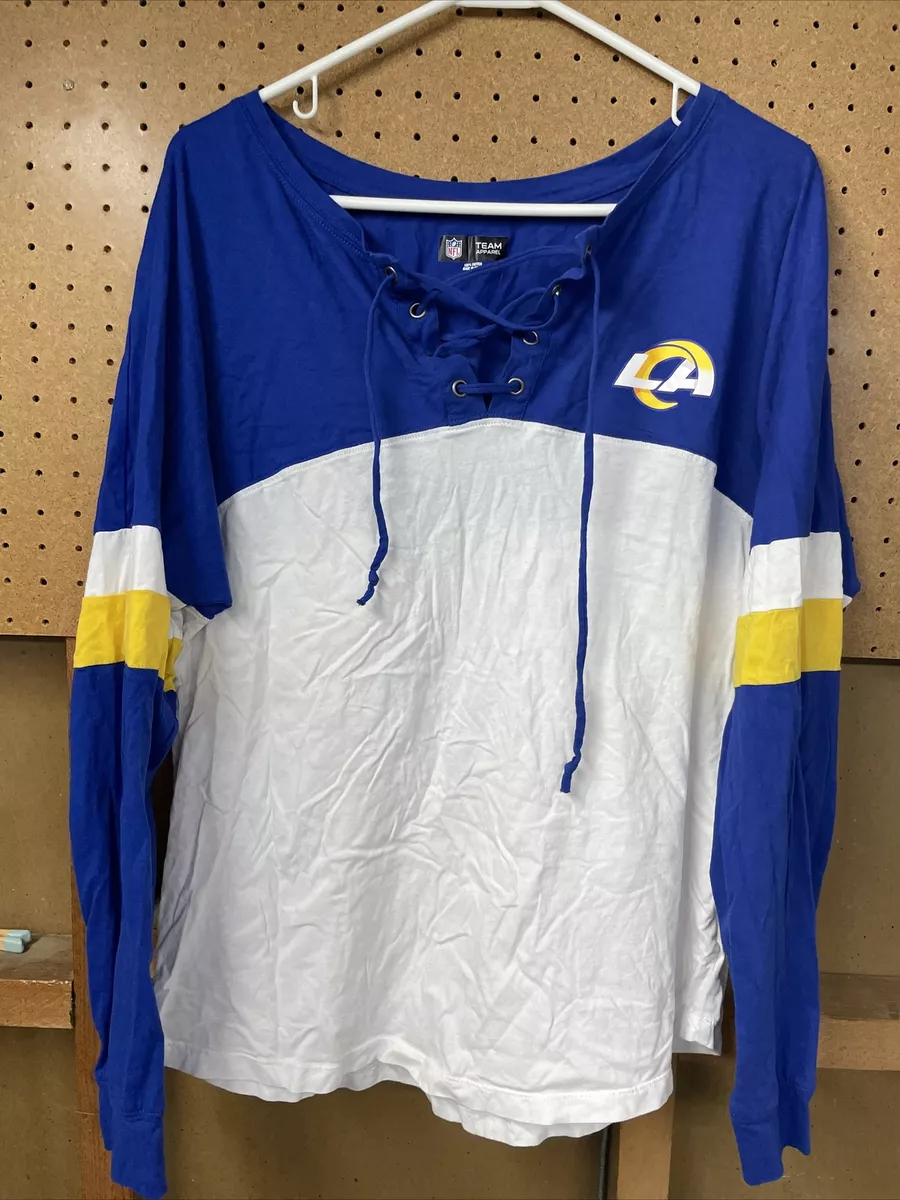 Los Angeles Rams Women's Varsity Lace-Up V-Neck Long Sleeve T-Shirt  Size Large L