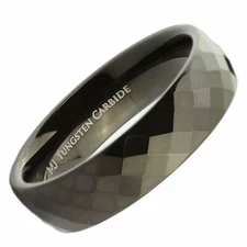 Faceted Honeycomb Polished, Gold Plated or Black Plated Tungsten Carbide Rings