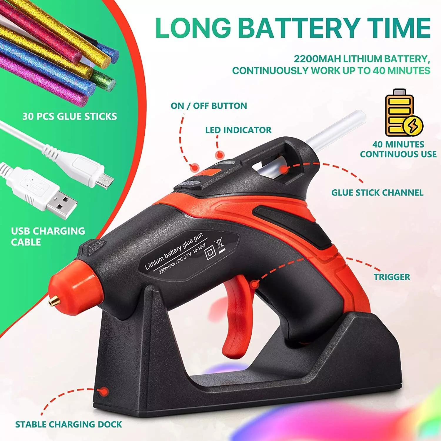 Rechargeable Cordless Mini Fast Preheating Hot Glue Gun Kit with 30 Glue Sticks Rechargeable Cordless Mini Fast Preheating Hot Glue Gun Kit with 30 Glue Sticks