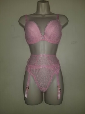 Agent Provocateur Annie set in candy pink sz 36D suspender & thong sz large NWT