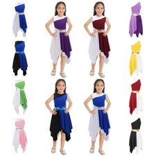 Kids Girls Color Block Liturgical Praise Dance Dress Worship Lyrical Dancewear
