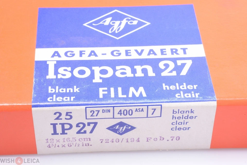 ✅ AGFA GEVAERT ISOPAN 27 400 ASA UNUSED SEALED CUT FILM 12X16.5CM FEB. 1070* - Image 3 of 3