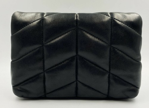 SAINT LAURENT Black Loulou YSL Puffer Small Pouch Chevron Quilted Clutch Bag - Picture 5 of 12