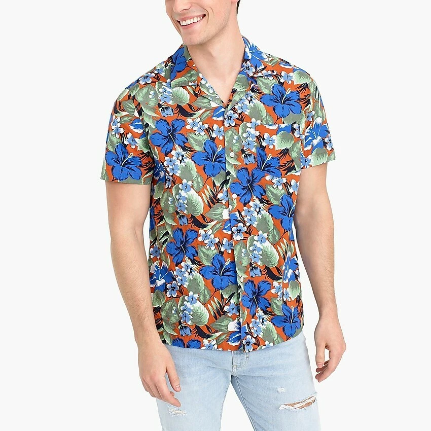 J. Crew Menu0026#039;s Printed Camp Collar Hawaiian Shirt Medium NWT Short  Sleeves Floral | eBay