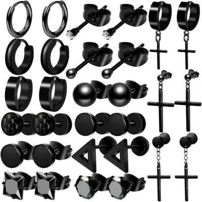 15 Aretes De Hombre Para Ninas Ninos Mujer Modernos Arete Cruz Cristian Negro