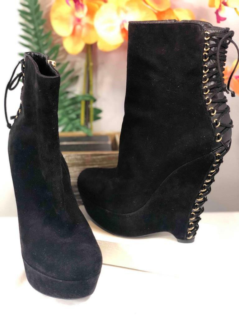 Stivaletti Yves Saint Laurent Madge neri con schienale in pelle scamosciata zeppa EU 37 5 US 7