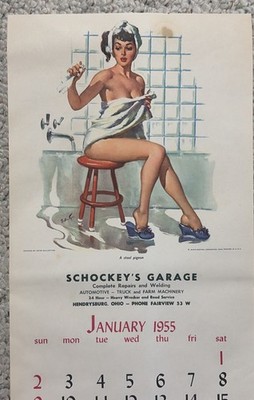 1955 Pin Up Calendar Girl Joyce Ballantyne Art 1 Page Hendrysburg Ohio
