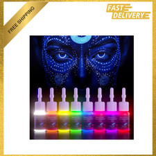 8Color Fluorescent Tattoo Ink Set, 8Pcs Permanent Ink Colors, UV Glow, Skin Safe