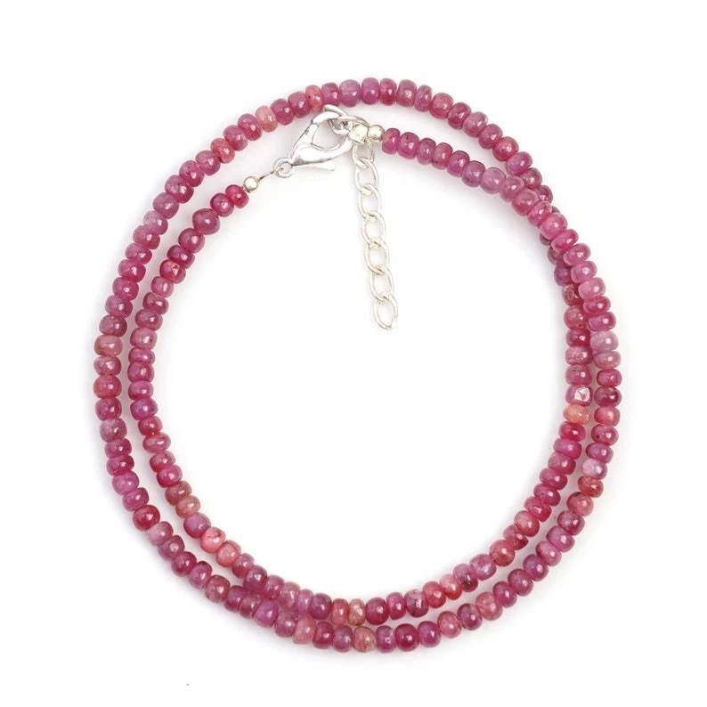 A+++ Collar de mujer hecho a mano con cuentas de piedras preciosas de 3-5 mm Rondelle liso rubí rosa 18" Foto 2 de 4