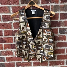 Vintage Sostanza Safari Animal Print Vest Made In USA Size S/M