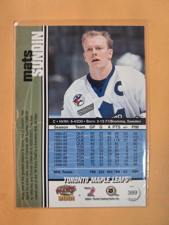 2000-01 Pacific - Mats Sundin #399 Copper Serial #07/40 Toronto Maple Leafs - Image 2 of 2