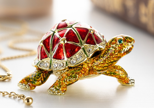 Keren Kopal Red Turtle Hand made Trinket box Decorated with Austrian Crystals