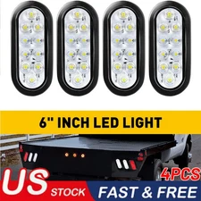 4x 6" Oval 10 LED White Trailer Truck Sealed Reverse Back-Up Tail Lights 12V New