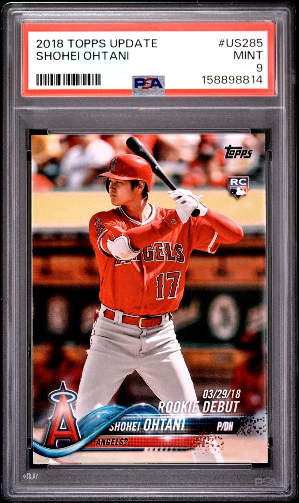 2018 TOPPS UPDATE #US285 SHOHEI OHTANI ROOKIE RC PSA 9 view 1