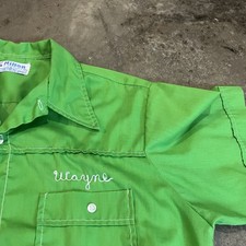 Vintage 70s Hilton men  s bowling shirt medium distressed stains Cedarville chain