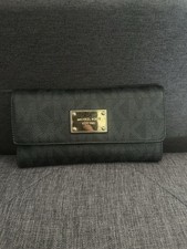 Early 2010s Michael Kors Black Trifold Women's Wallet with Logo and Zipper