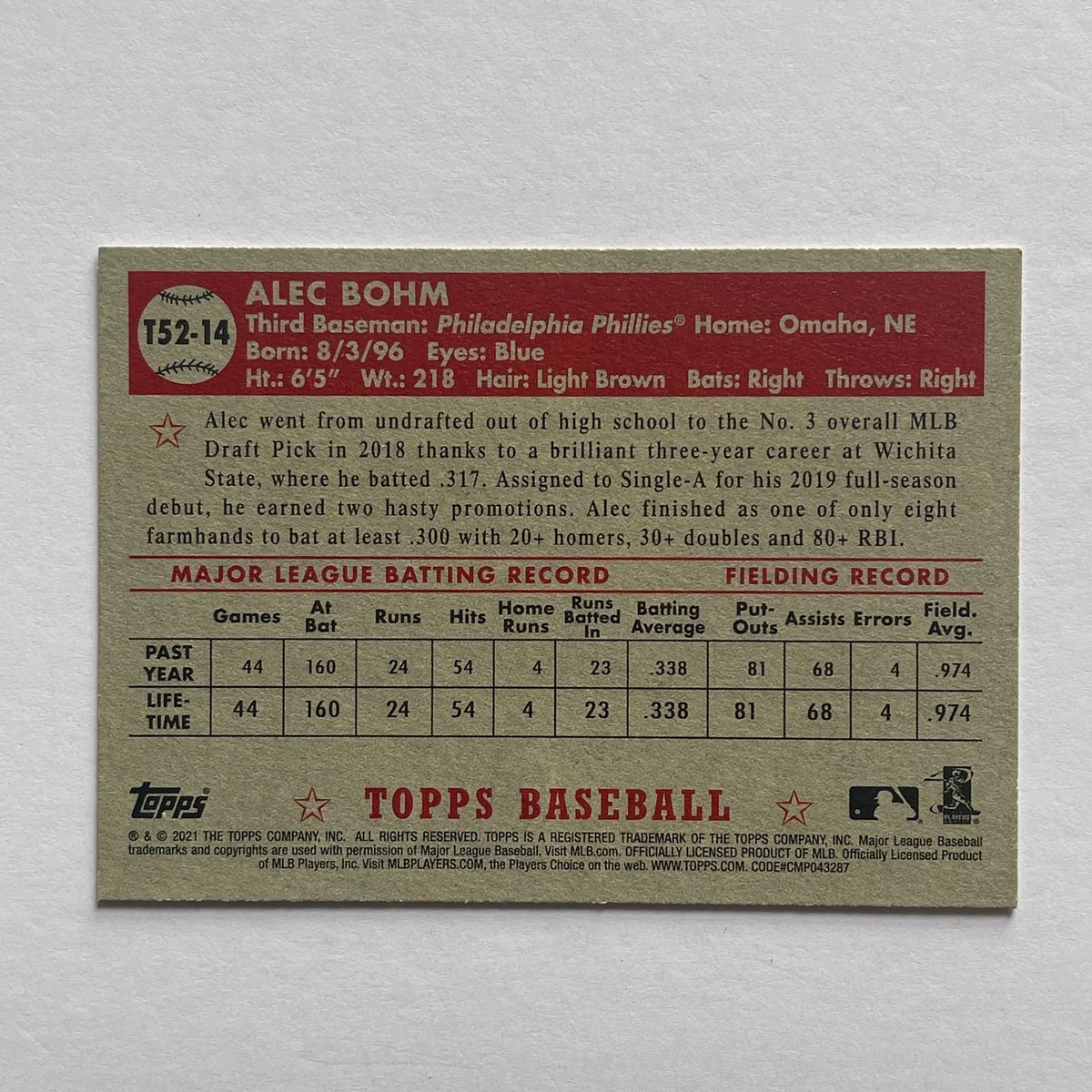 2021 Topps Heritage #T5214 Alec Bohm Auto Rookie Phillies Card | eBay