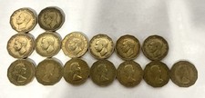 1937-1938, 1940-1945, 1953-59 UK Great Britain Three Pence Coins  15-Coin Lot