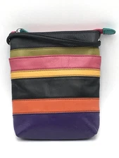 Colorful genuine leather crossbody Vtg bag, iLi new york, Y2K Festival 90s