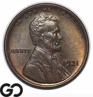1921 Lincoln Cent Wheat Penny, Better Date, Choice BU++