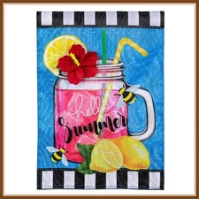 EVERGREEN GARDEN FLAG * PINK LEMONADE * EMBELISHED APPLIQUE' - BRAND NEW