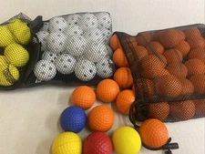 Foam And Plastic Practice Golf Balls Lot Of 70 for Indoor or Outdoor Use W/bags